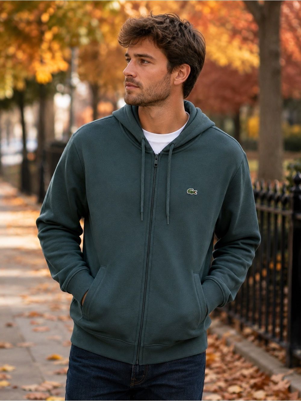 Lacoste Hunter Green Full Zip Sweatshirt/Hoodie Medium Crocodile Logo EUC!